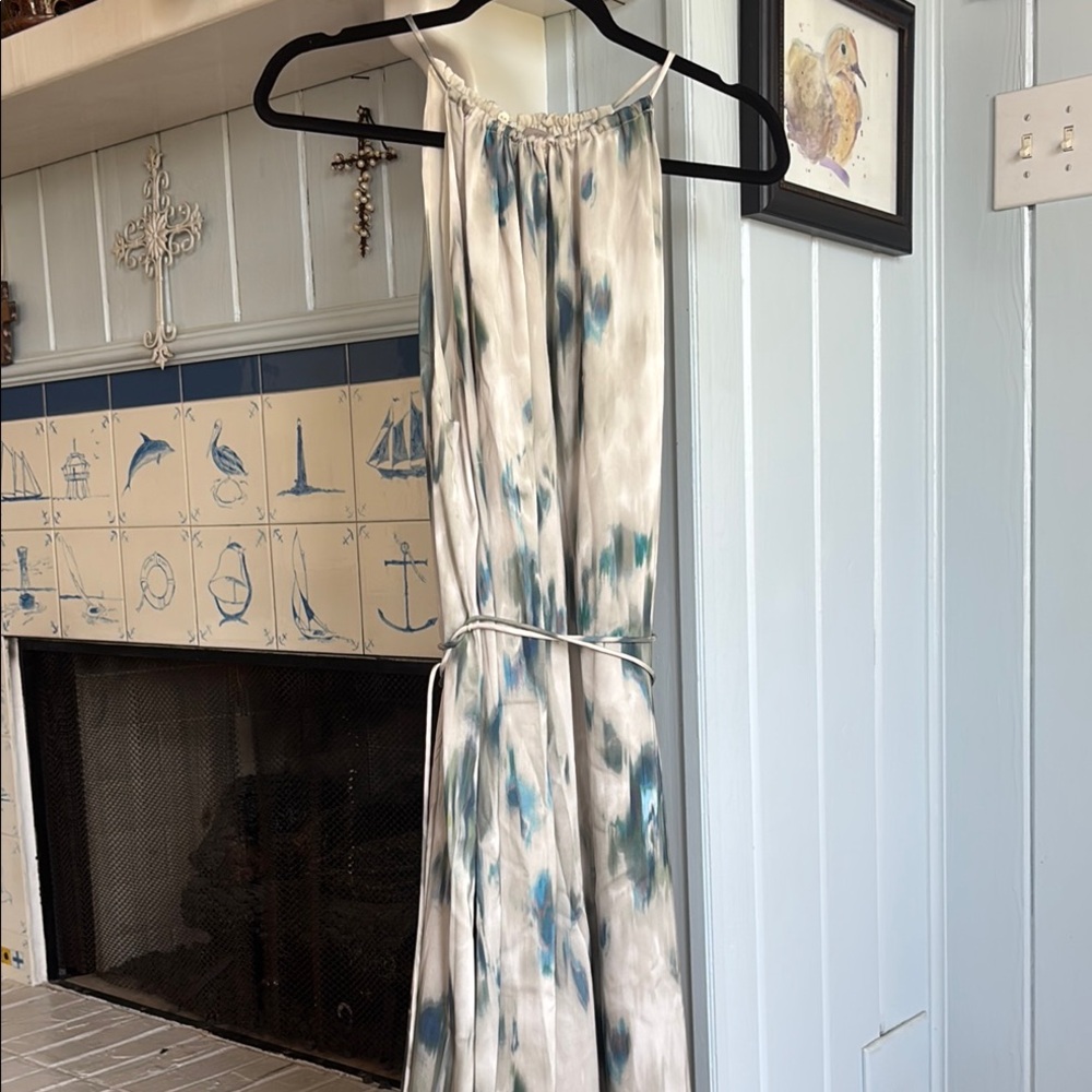 H&M Blue and Cream Watercolor Patterned Dress